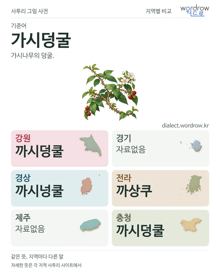 가시덩굴의 여섯 지역 사투리 비교