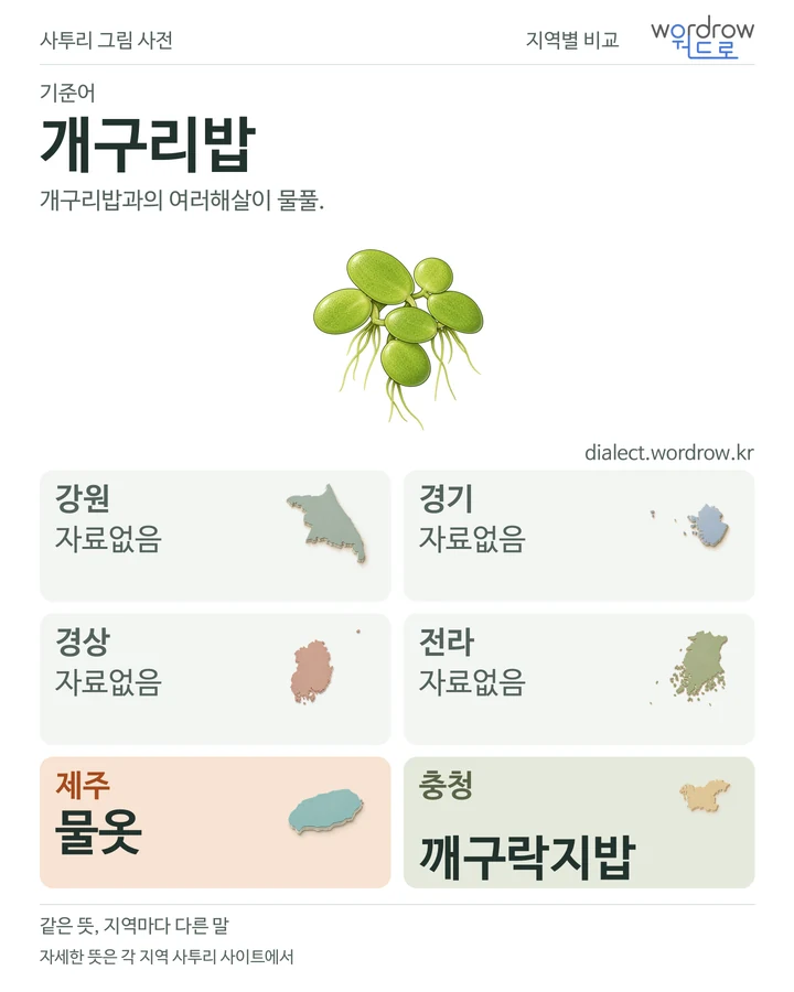 개구리밥의 여섯 지역 사투리 비교