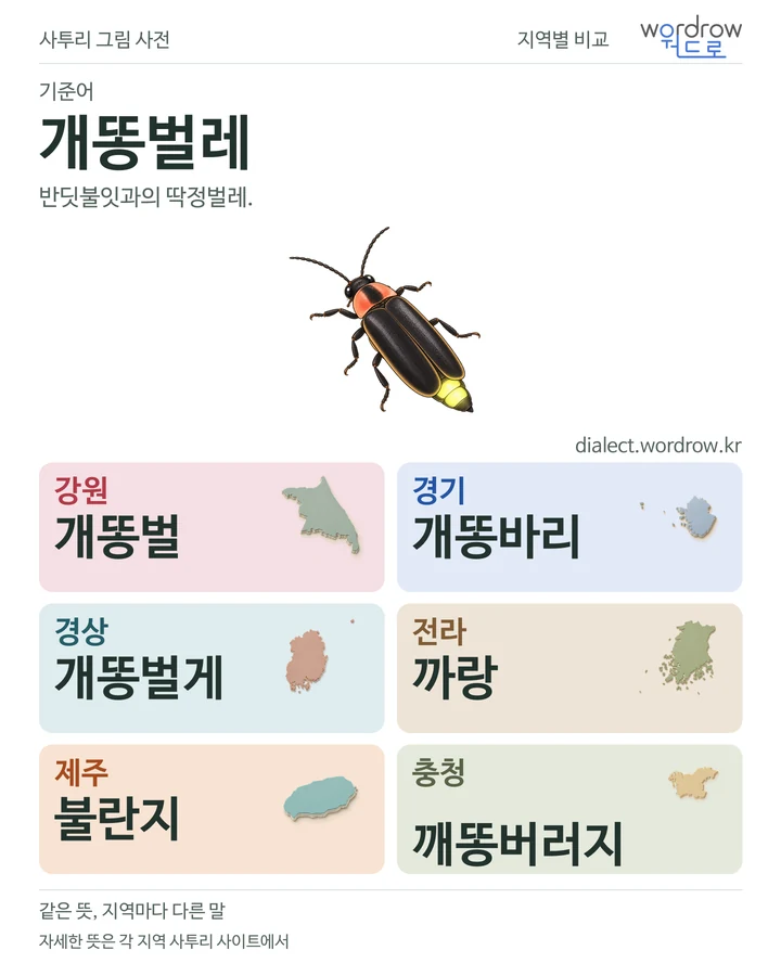 개똥벌레의 여섯 지역 사투리 비교