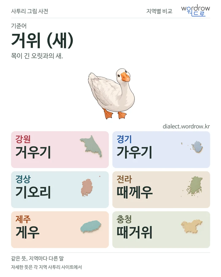 거위 (새)의 여섯 지역 사투리 비교