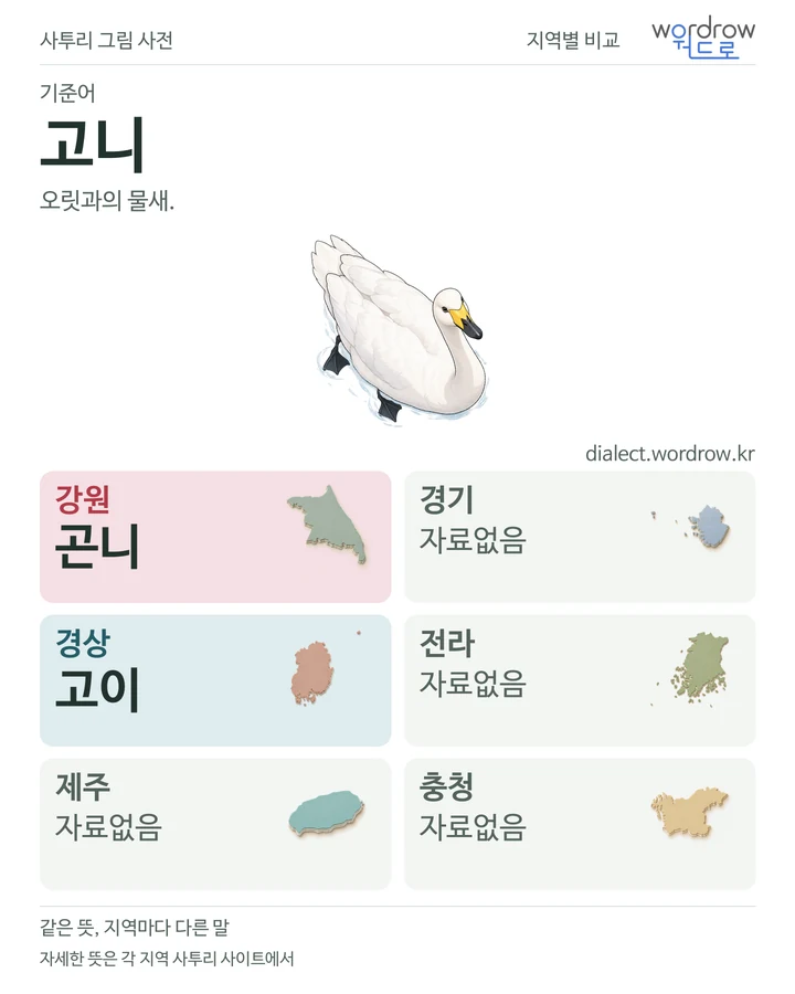 고니의 여섯 지역 사투리 비교