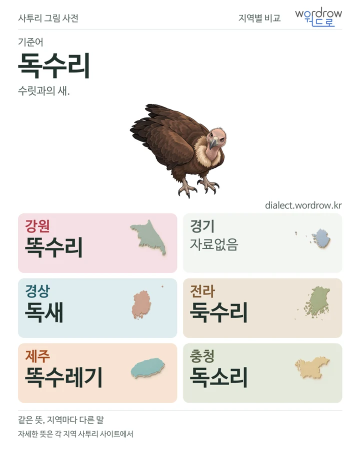 독수리의 여섯 지역 사투리 비교