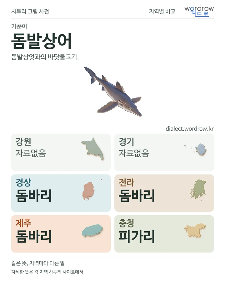 돔발상어의 여섯 지역 사투리 비교
