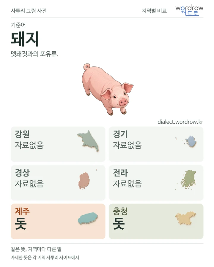 돼지의 여섯 지역 사투리 비교