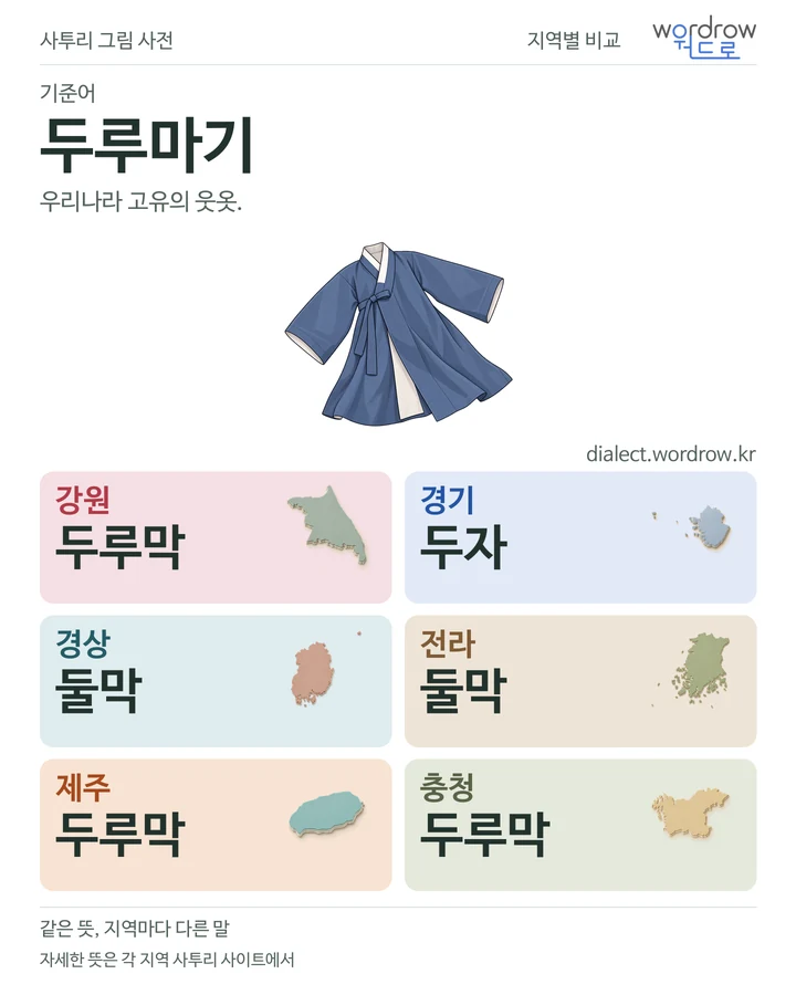 두루마기의 여섯 지역 사투리 비교