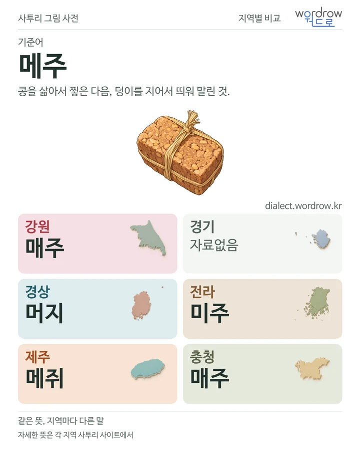메주의 여섯 지역 사투리 비교