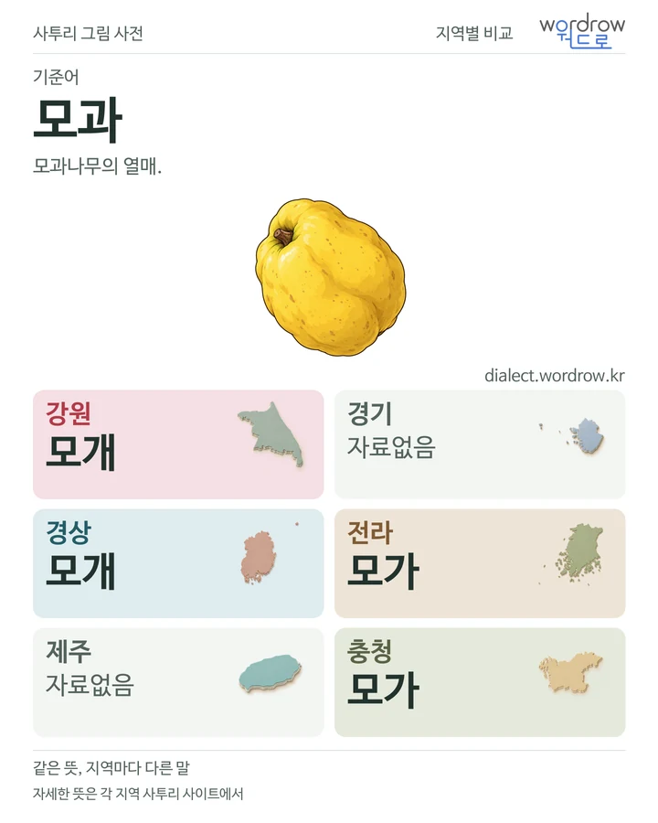 모과의 여섯 지역 사투리 비교