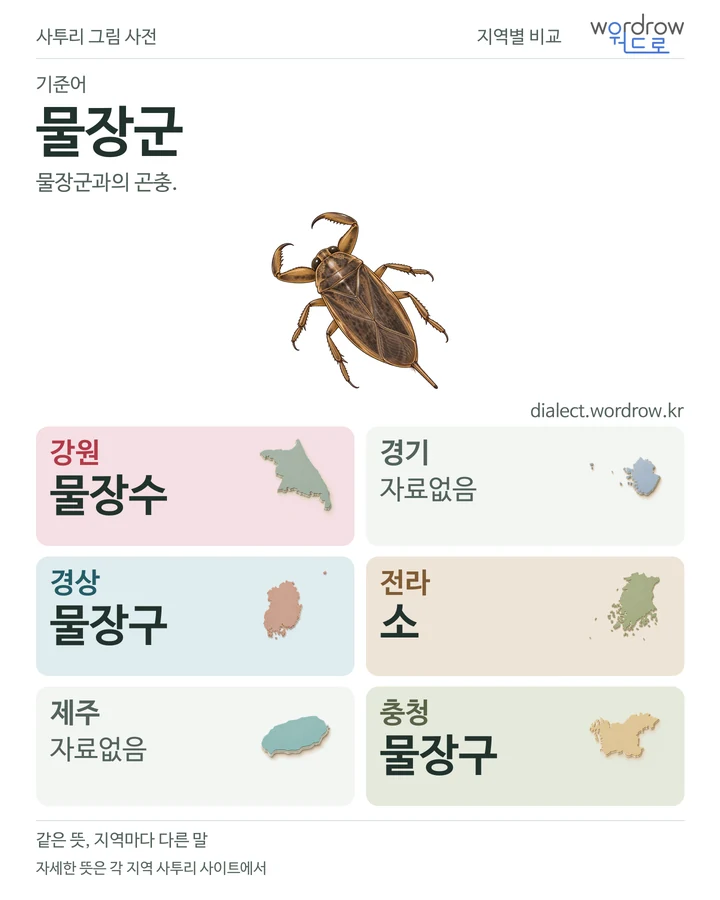 물장군의 여섯 지역 사투리 비교