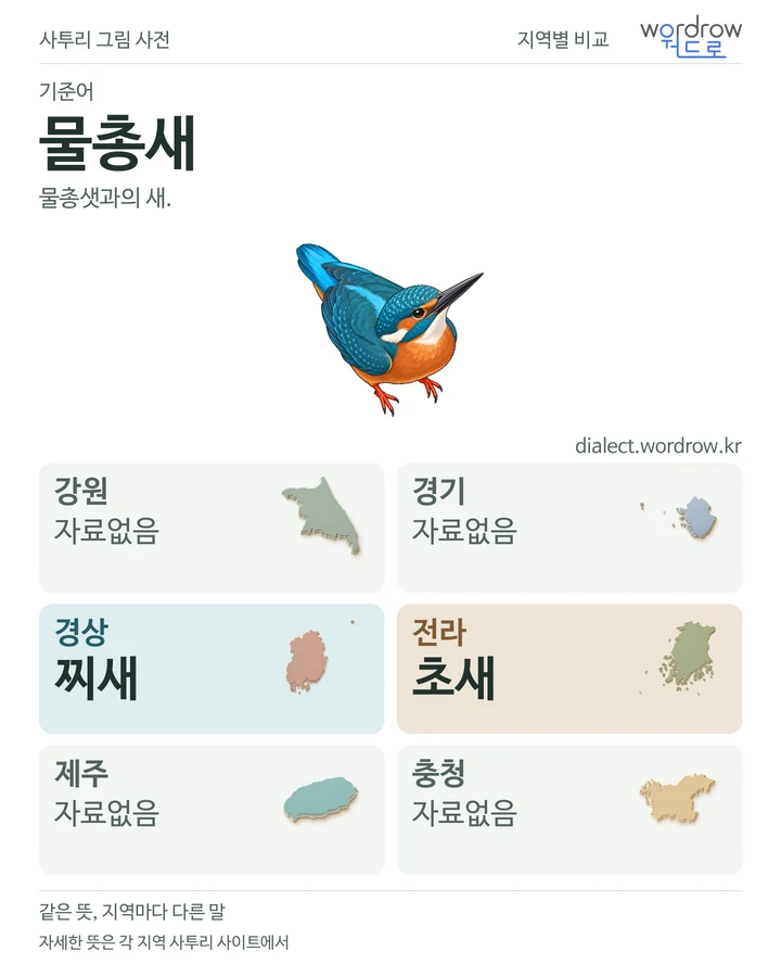 물총새의 여섯 지역 사투리 비교