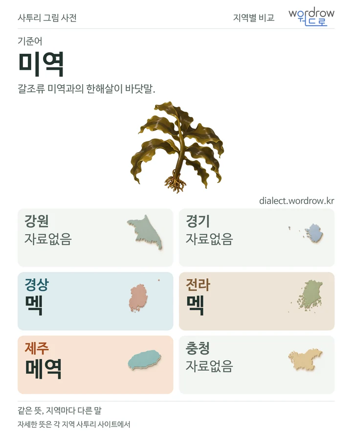 미역의 여섯 지역 사투리 비교