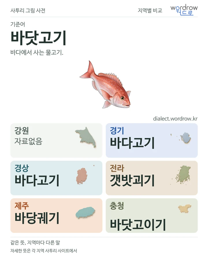 바닷고기의 여섯 지역 사투리 비교