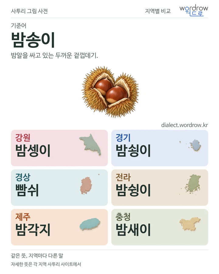 밤송이의 여섯 지역 사투리 비교