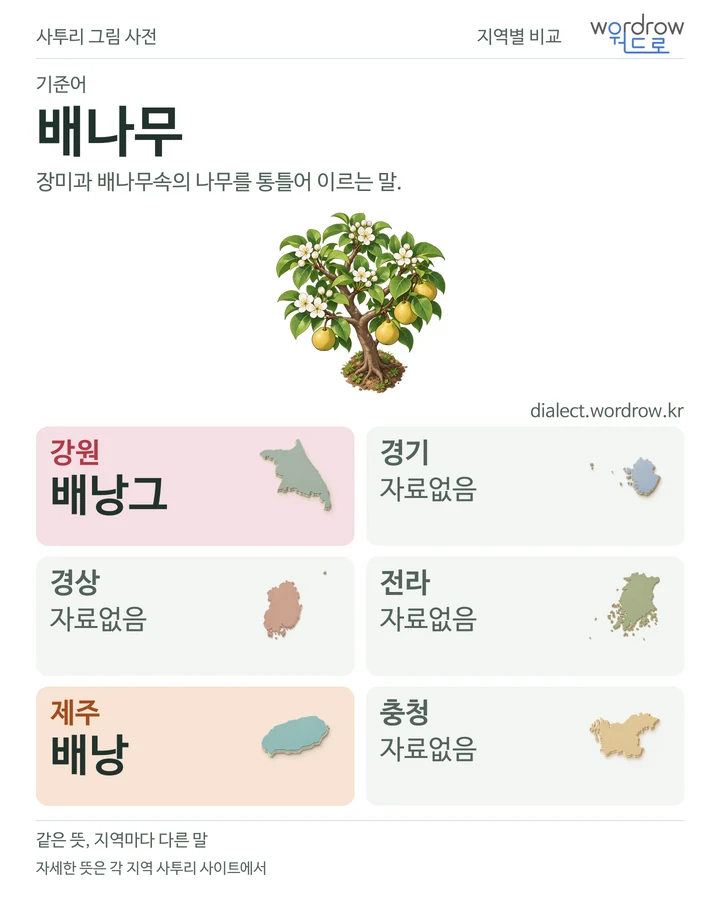배나무의 여섯 지역 사투리 비교