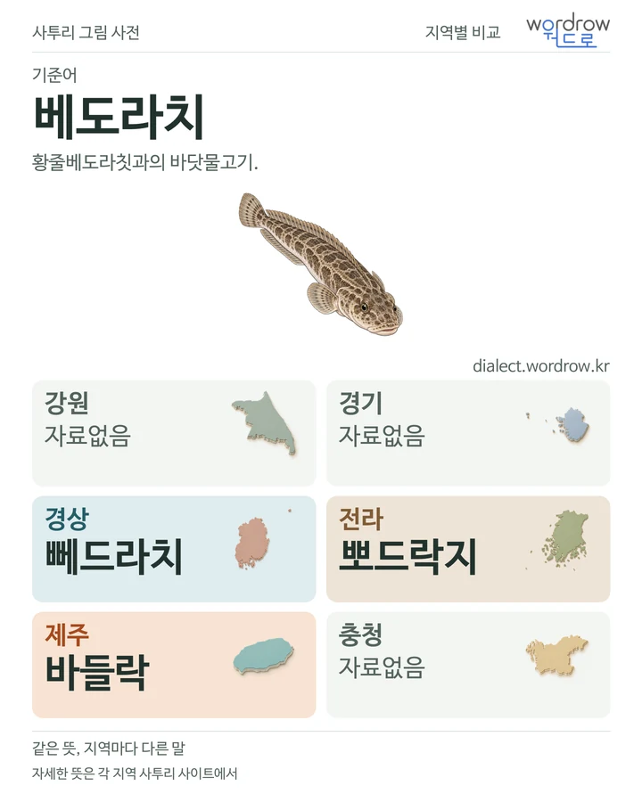 베도라치의 여섯 지역 사투리 비교