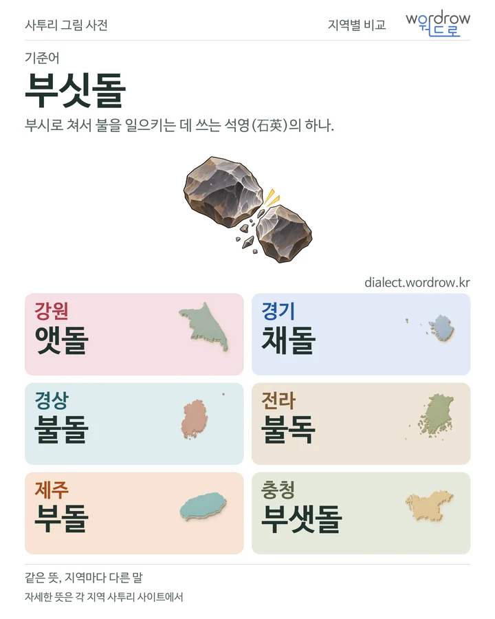 부싯돌의 여섯 지역 사투리 비교
