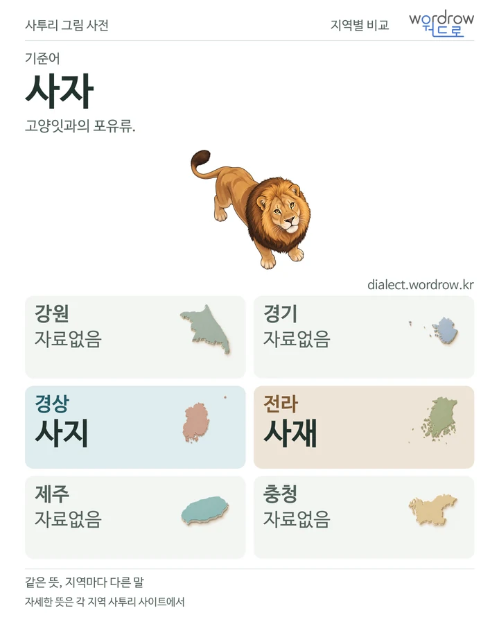 사자의 여섯 지역 사투리 비교
