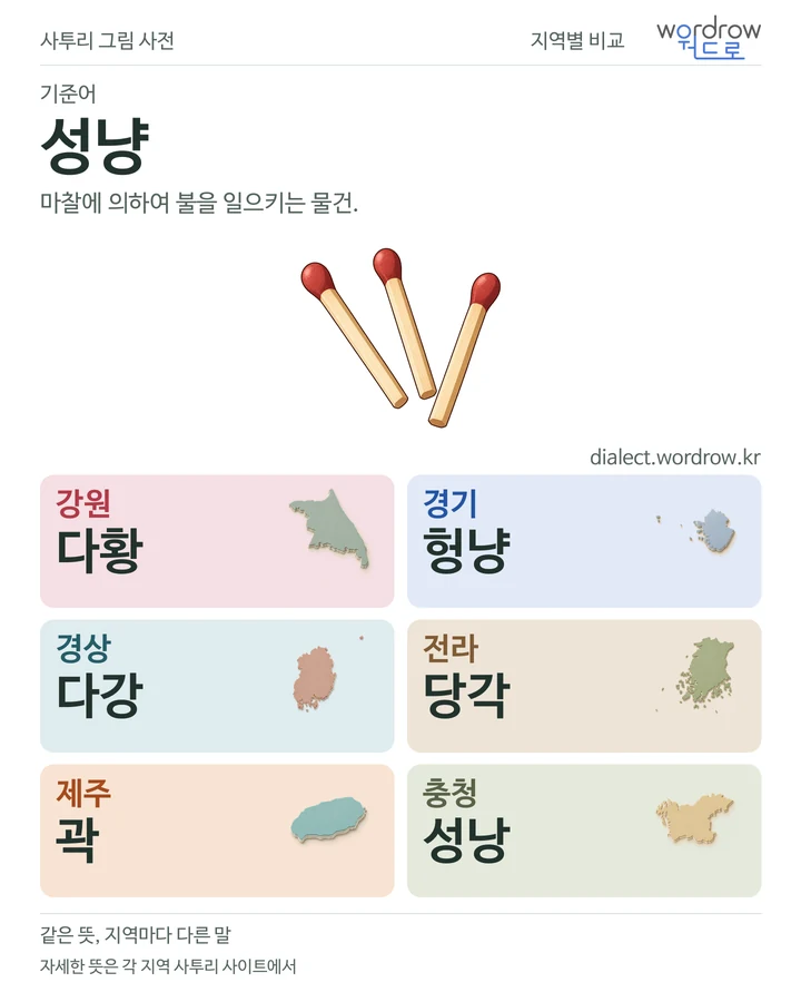 성냥의 여섯 지역 사투리 비교