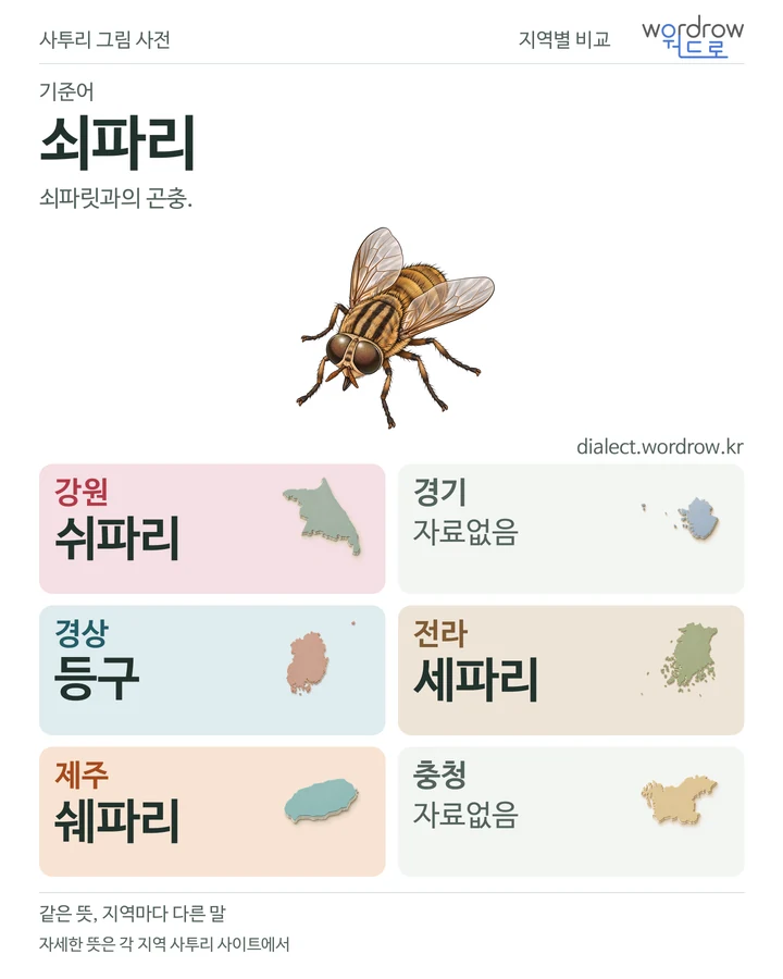 쇠파리의 여섯 지역 사투리 비교