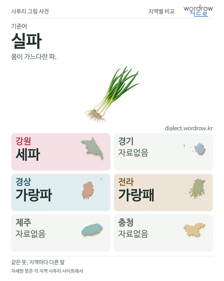 실파의 여섯 지역 사투리 비교