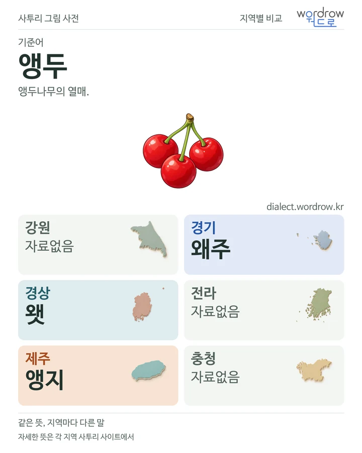 앵두의 여섯 지역 사투리 비교