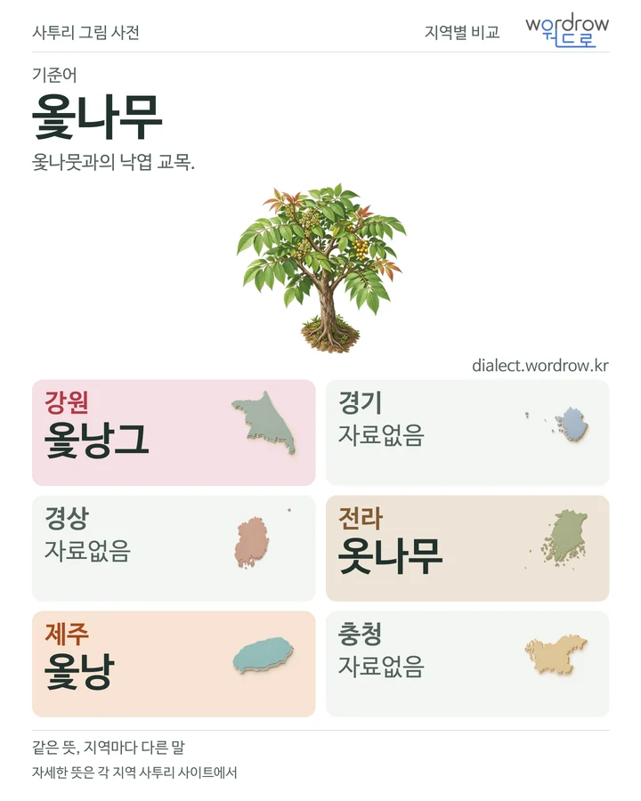 옻나무의 여섯 지역 사투리 비교