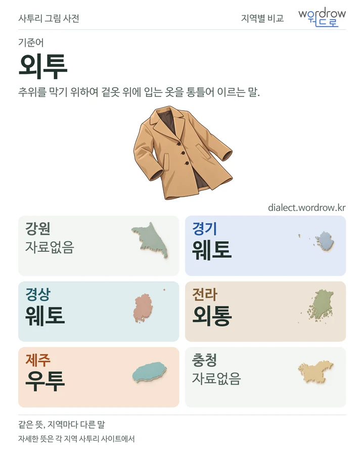 외투의 여섯 지역 사투리 비교