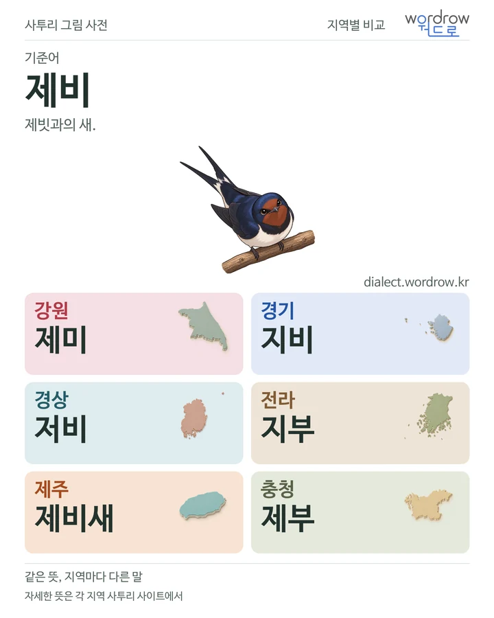 제비의 여섯 지역 사투리 비교