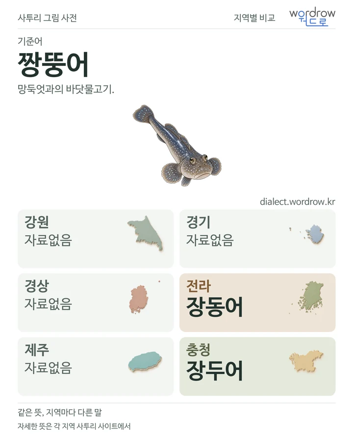 짱뚱어의 여섯 지역 사투리 비교