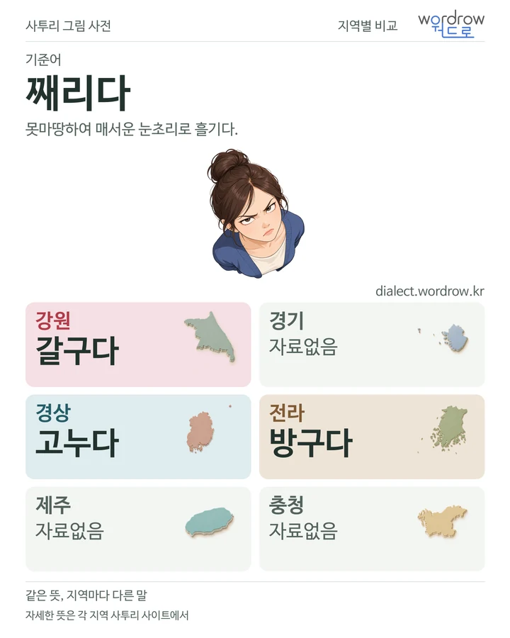 째리다의 여섯 지역 사투리 비교