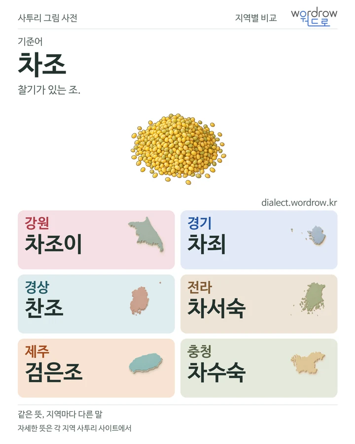 차조의 여섯 지역 사투리 비교