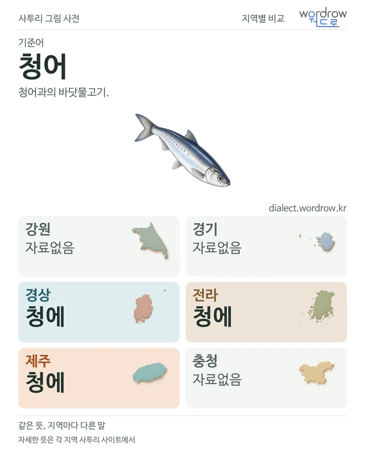 청어의 여섯 지역 사투리 비교
