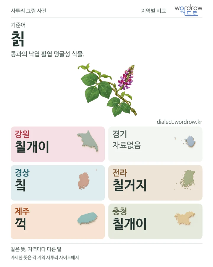 칡의 여섯 지역 사투리 비교