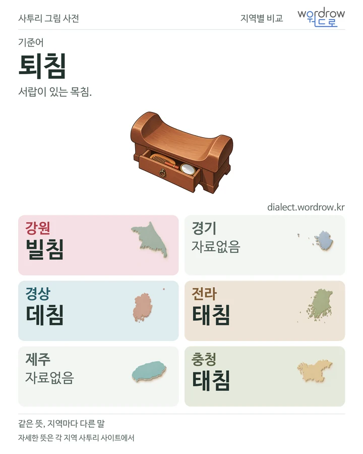 퇴침의 여섯 지역 사투리 비교