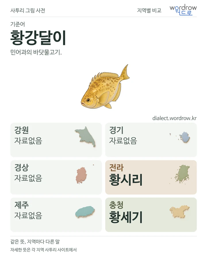 황강달이의 여섯 지역 사투리 비교